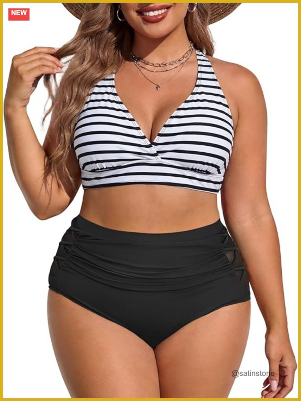 Plus Size High Waisted Bikini Set Tummy Control 2 Piece Halter Swimwear